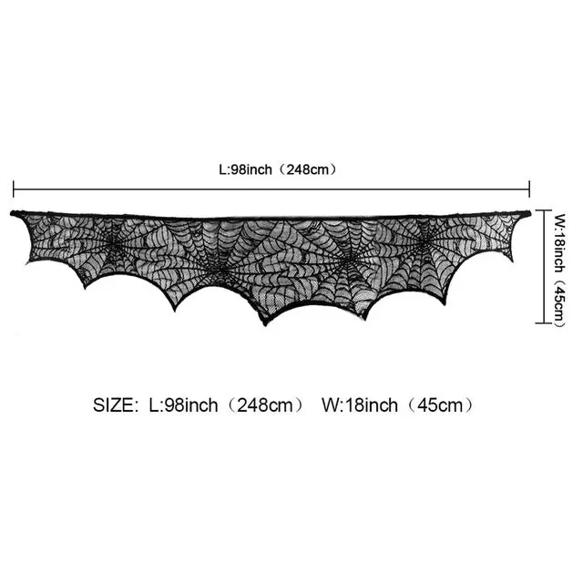 Ourwarm 1 Piece Halloween Decoration Props Black Lace Spiderweb Fireplace Mantle Scarf Cover Tablecloth Festive Party Supplies 4