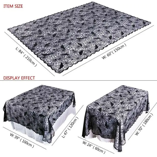 Ourwarm 1 Piece Halloween Decoration Props Black Lace Spiderweb Fireplace Mantle Scarf Cover Tablecloth Festive Party Supplies 3