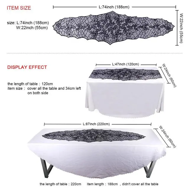 Ourwarm 1 Piece Halloween Decoration Props Black Lace Spiderweb Fireplace Mantle Scarf Cover Tablecloth Festive Party Supplies 2