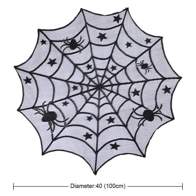 Ourwarm 1 Piece Halloween Decoration Props Black Lace Spiderweb Fireplace Mantle Scarf Cover Tablecloth Festive Party Supplies 5