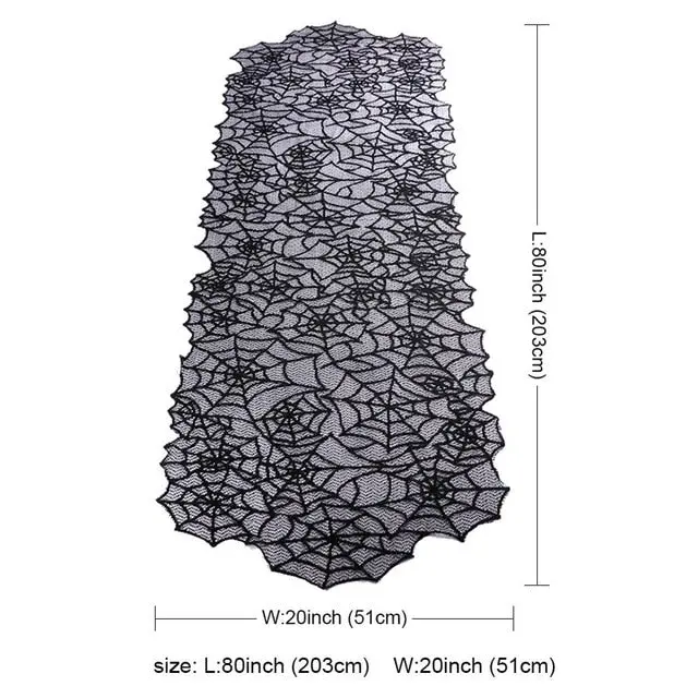 Ourwarm 1 Piece Halloween Decoration Props Black Lace Spiderweb Fireplace Mantle Scarf Cover Tablecloth Festive Party Supplies 7