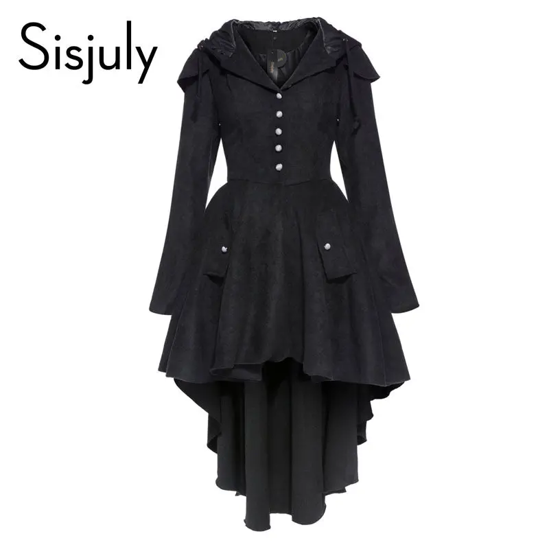 Sisjuly Vintage Coat Asymmetric Autumn Black Women Gothic Cotton Blends Trench Winter Overcoat Cape Lace Up Retro Goth Coats New 1