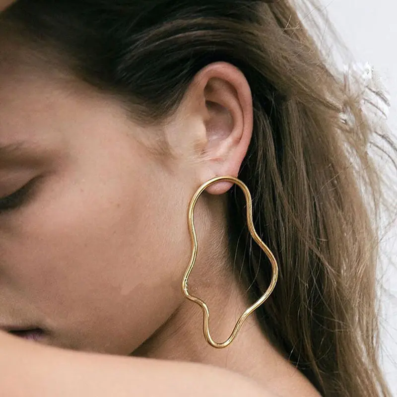 2017 New Chic Punk Gold/Silver Filled Polygon Stud Earrings For Women Hollow Geometry Big Earrings  Boucles D'oreilles Bijoux 1
