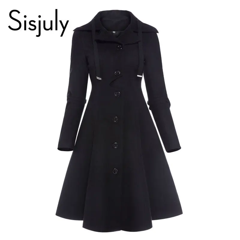 Sisjuly Women Coat Autumn Black Vintage Gothic A Line Elegant Winter Asymmetric Overcoat Goth Lace Up Natural Retro Solid Coats 1