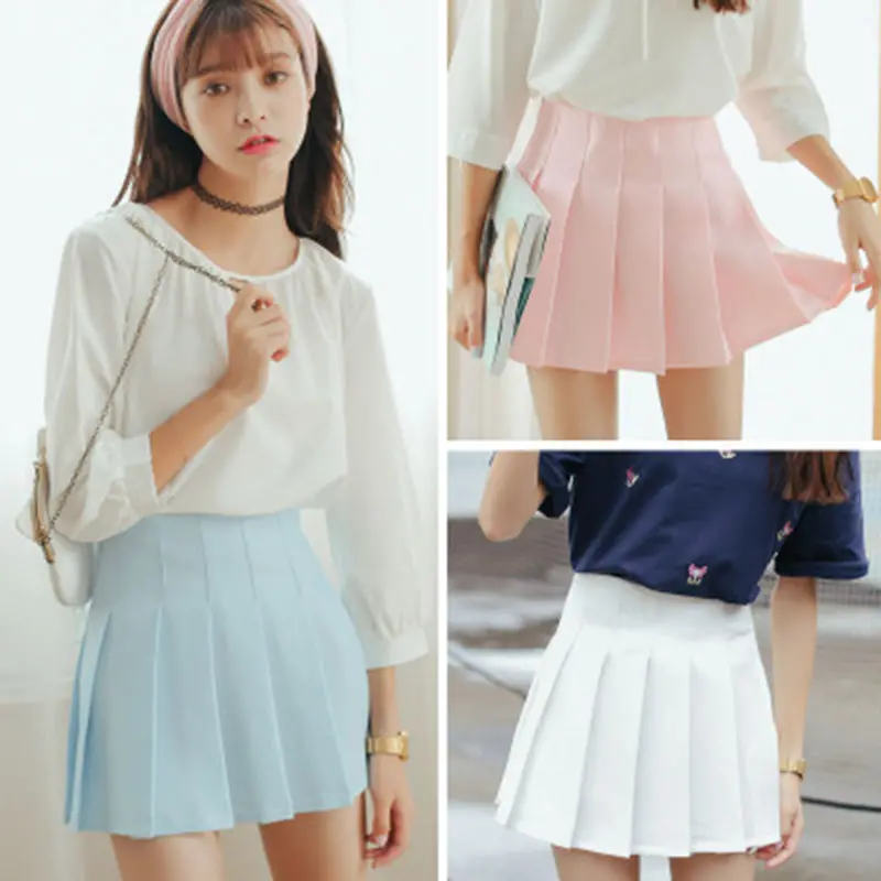 2017 High Waist Lolita Denim Pleated Skirts Harajuku Girls A-Line Mini Sailor Skirt Large Size Japanese School Uniform Skirts 1