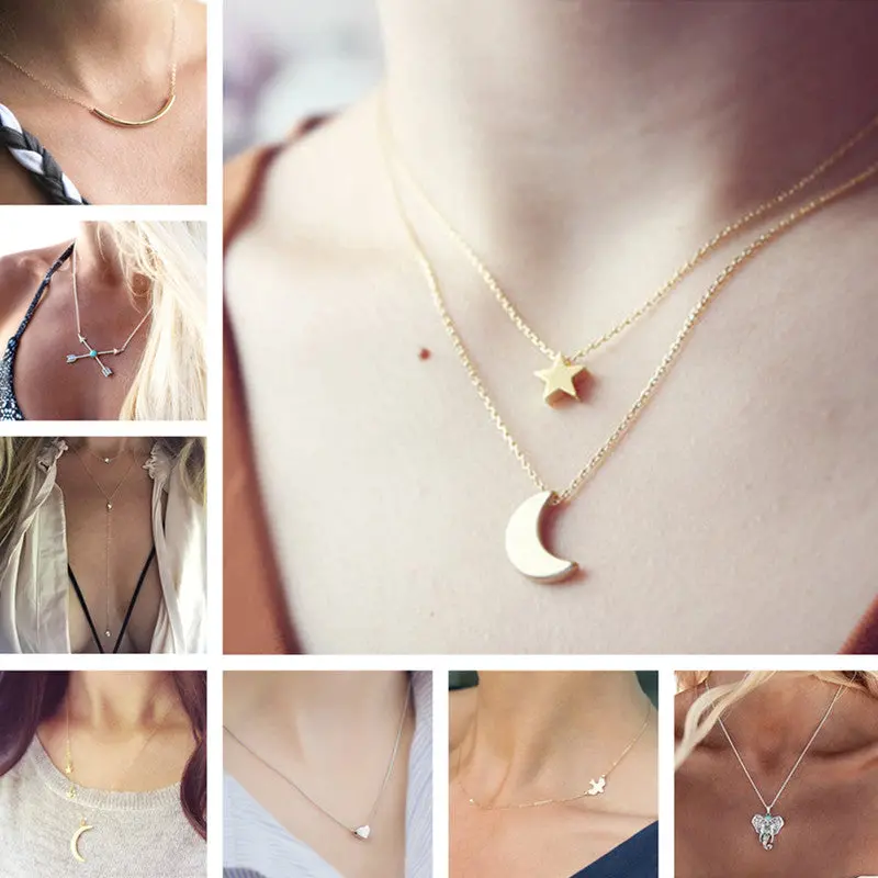 Minimalist Pendant Necklaces Women Fashion Heart Cross Arrow Moon Star Lucky Elephant Necklace Collares Summer Every Day Jewelry 1