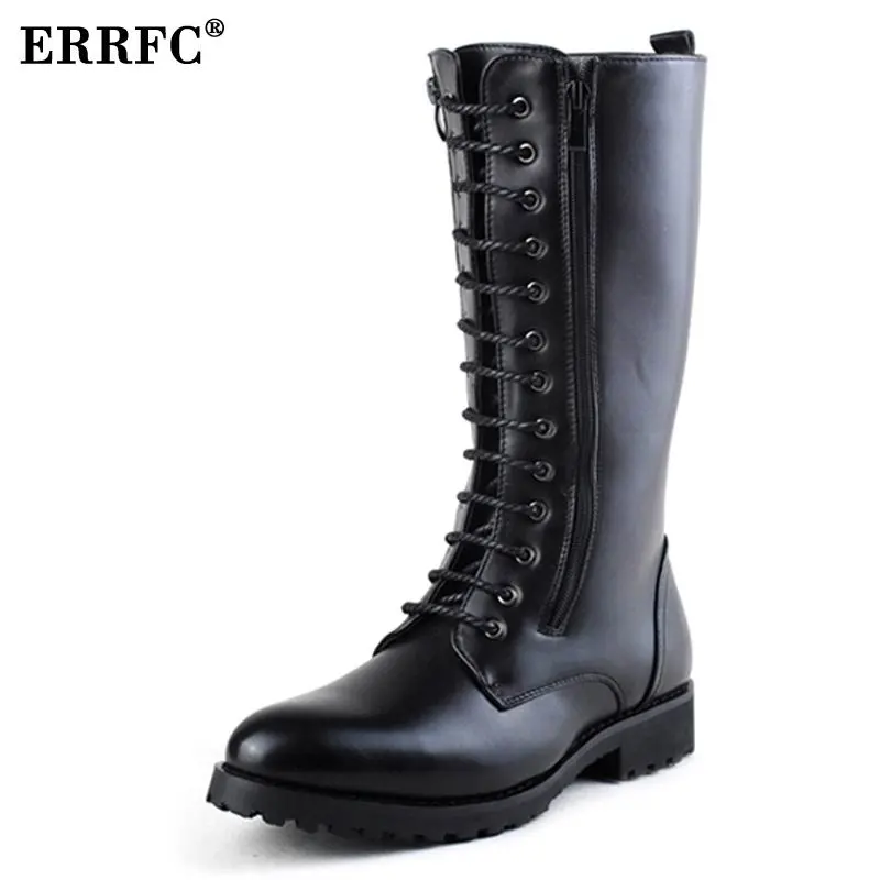 Errfc Hot Selling Black Men Martin Boot Black Lace Up Cowboy Motorcycle Boots Men Knee High Boot Trend Leisure Shoes 1