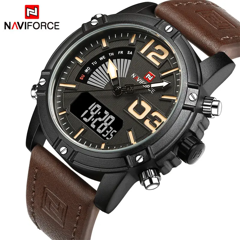 2017 Naviforce Men's Fashion Sport Watches Men Quartz Analog Date Clock Man Leather Military Waterproof Watch Relogio Masculino 1