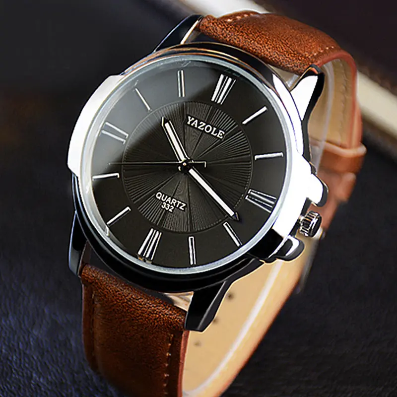 Newest Yazole Mens Watches Top Brand Luxury Blue Glass Watch Men Watch Waterproof Leather Roman Men's Watch Male Clock Relojes 1