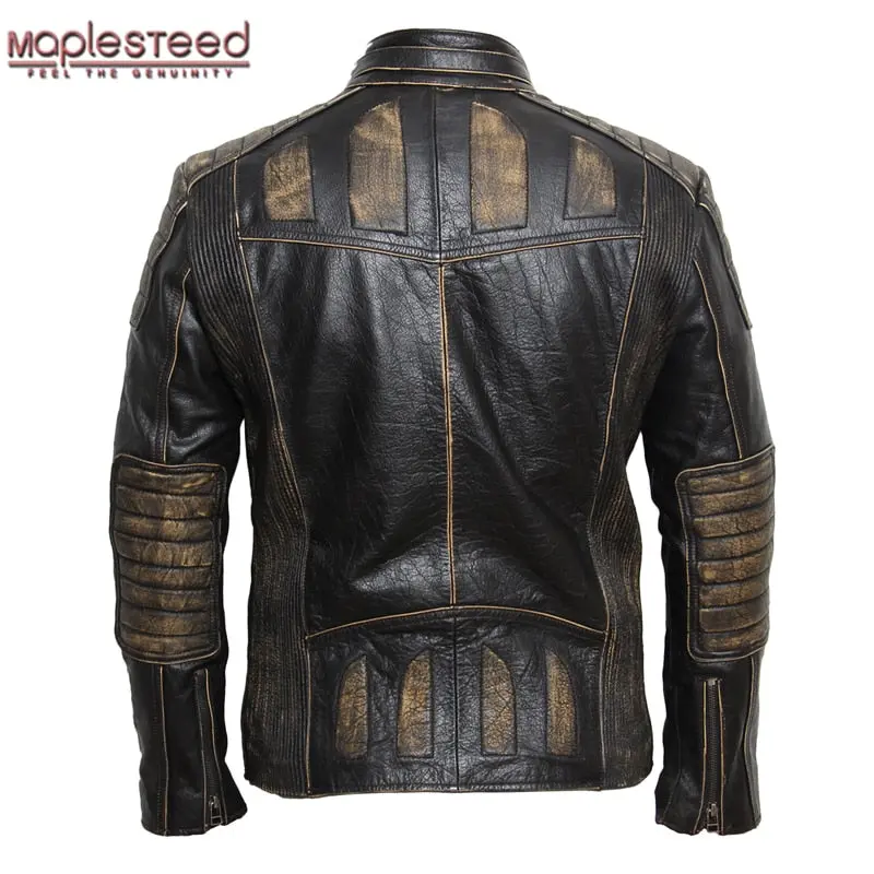 Maplesteed Vintage Motorcycle Jacket Men Leather Jacket 100% Cowhide Genuine Leather Jackets Mens Biker Coat Moto Jacket 5Xl 090 1