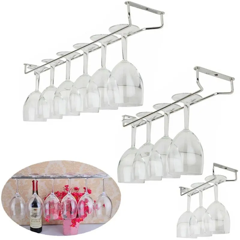 2017 New Hot Wine Glass Rack Hanging Large Chrome Stemware Holder Under Cabinet Kitchen Home 1