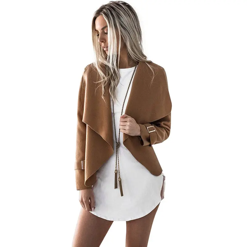 New Fashion Women Coat Cardigan Open Stitch Turn-Down Collar Jacket Outwear Women Clothing 1