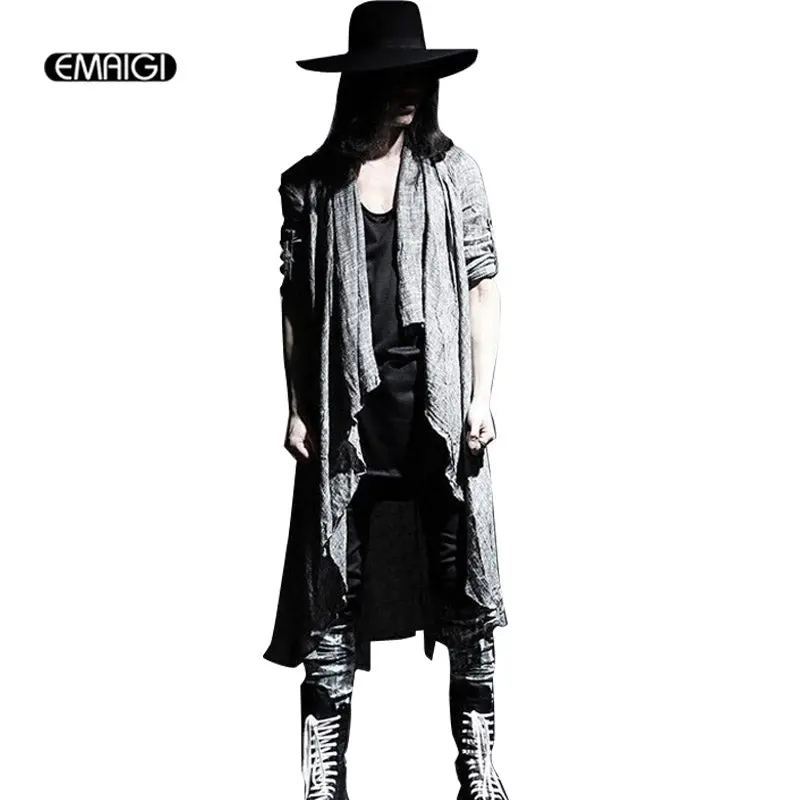 Mens Vintage Long Sleeve Linen Thin Shawl Cardigan Coat Fashion Casual Male Pull Style Punk Gothic Trench Long Jacket Outerwear 1