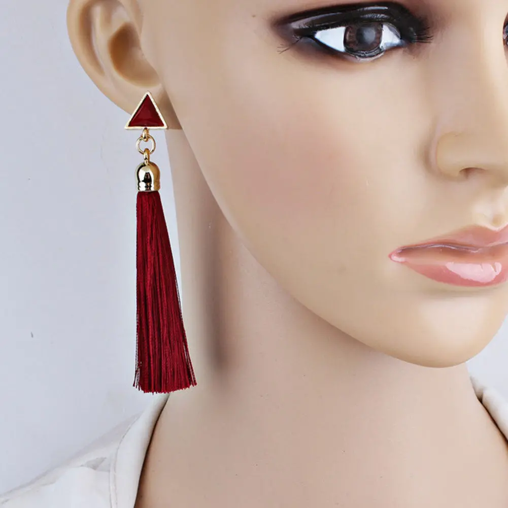 Fashion Bohemian Vintage Earrings Hollow Out Triangle Rhinestone Drop Long Tassel Earrings Jewelry For Women 1