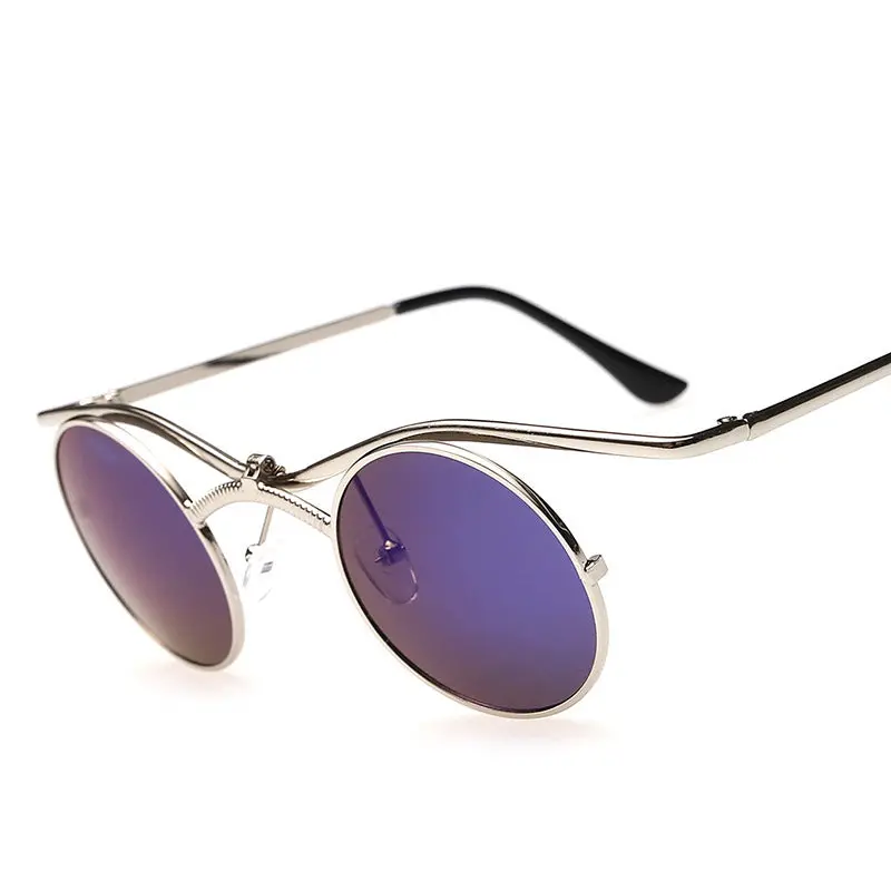 Mincl/Boho Chic Gothic Steampunk Sidestreet Flip-Up Round Mirror Lens Metal Frame Sunglasses Lxl 1