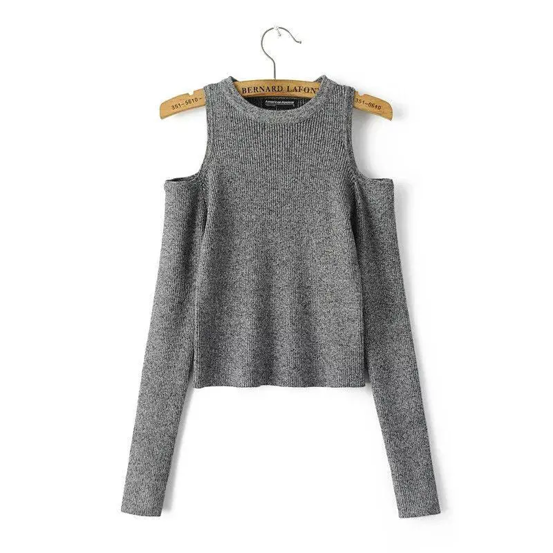 Sexy Women Off Shoulder Long Sleeve Knitted Sweater Solid Skinny Slim Sweater 1