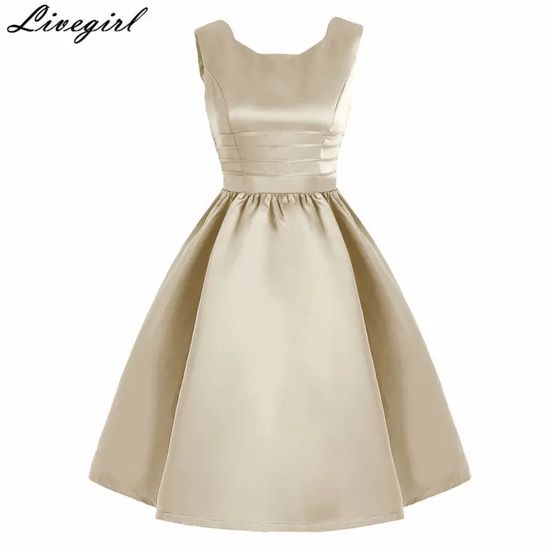 Women Sleeveless Vintage Summer Dress 50S 60S Retro Vintage Rockabilly Audrey Hepburn Big Hem Feminino Vestidos 1