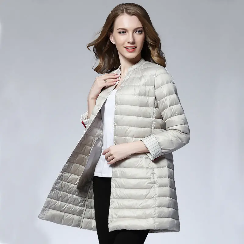 Woman Spring Padded Warm Coat Ultra Light Duck Down Jacket Long Female Overcoat Slim Solid Jackets Winter Coat Portable Parkas 1