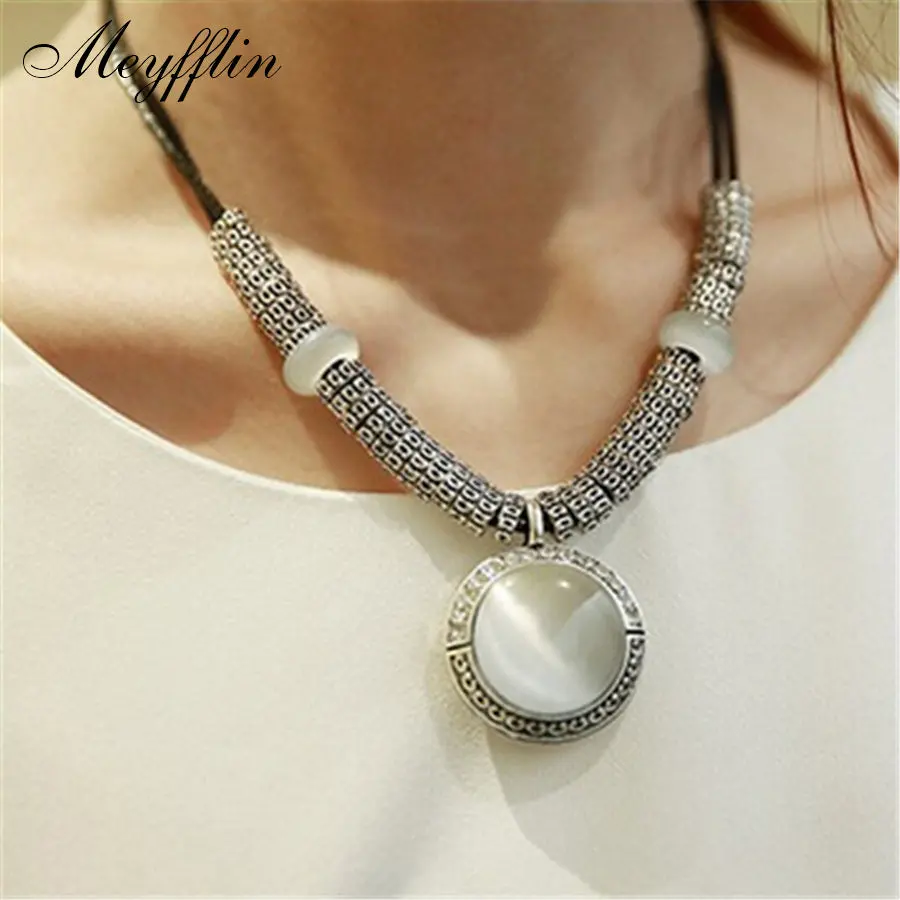 Necklaces & Pendants Statement Fashion Jewelry Collier Femme For Women Boho Vintage Opal Maxi Colar Leather Bijoux Collar 2017 1