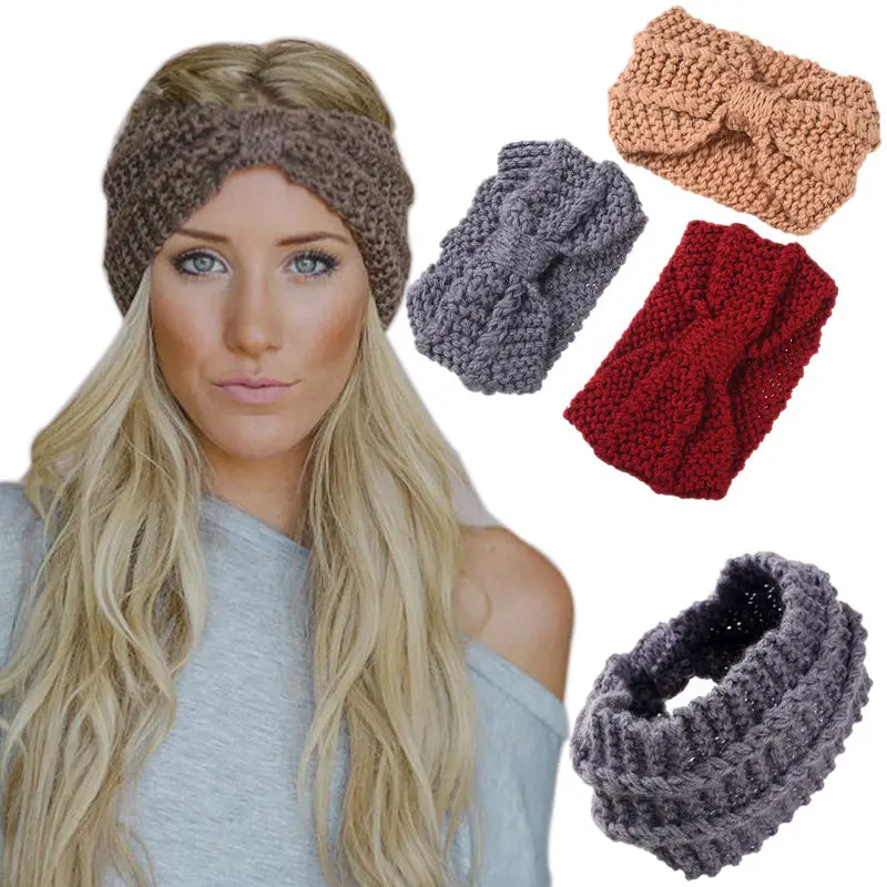 Girls Soft Knitted Fabric Headband Female Wool Winter Warm Turban Hair Accessories For Women Crochet Head Wrap Stretch Headdress 1