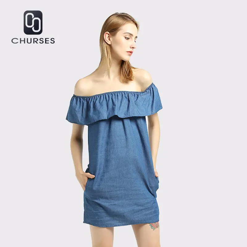 Churses Women Dress New Fashion Designer Loose Slash Neck Jeans Dresses Summer Casual Sleeveless Ladies Elegant Denim Dresses 1