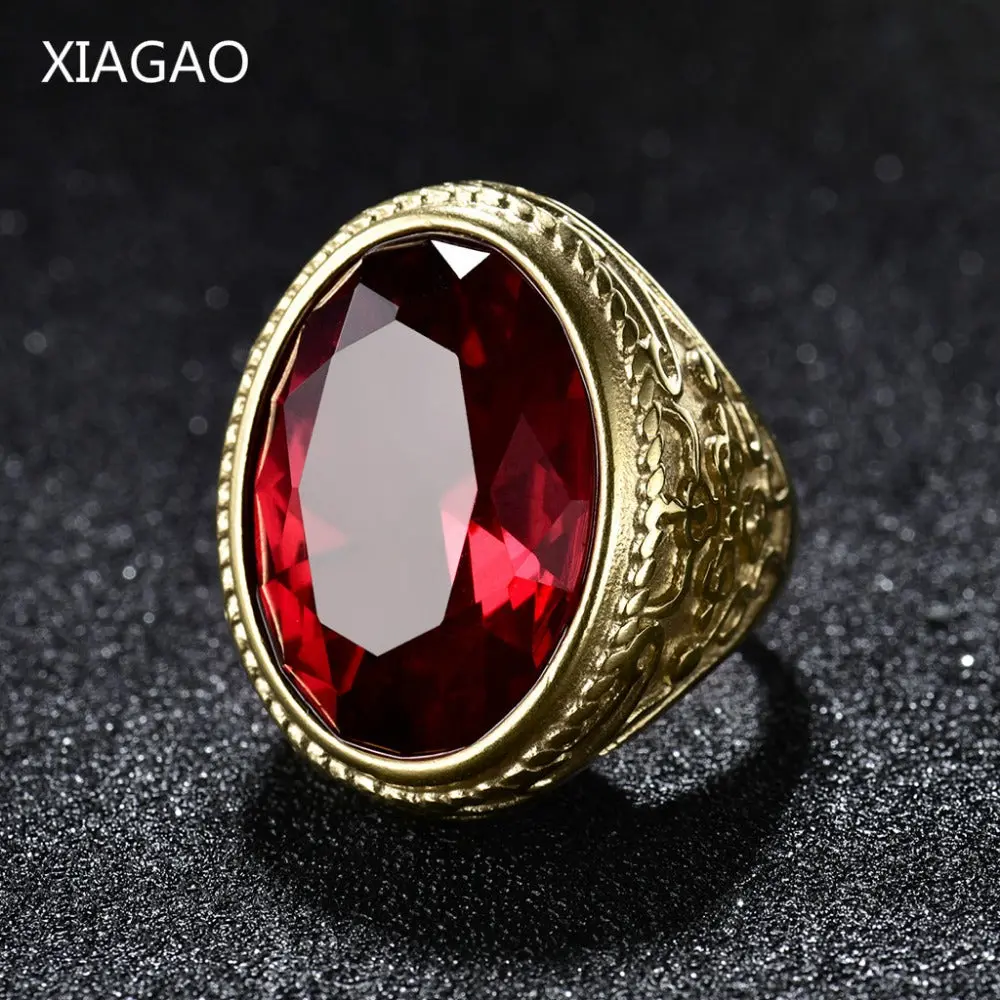 Xiagao Cool Punk Real 316L Stainless Steel Red Ring Men's Big Red Crystal Red Stones Finger Rings For Man Gothic Casting Ring 1