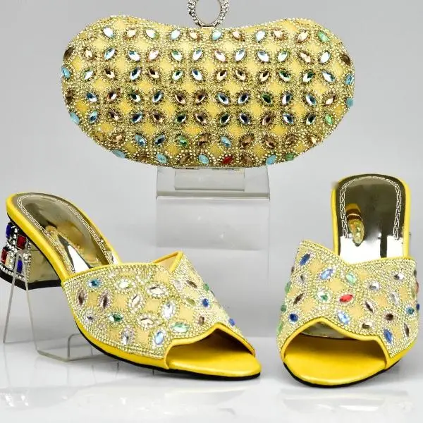 New Gold Color Latest Design Matching Italian Shoe And Bag Set 1
