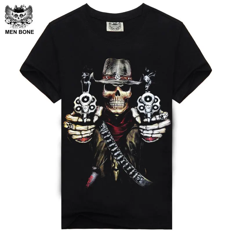 [Men Bone] Hot 100% Cotton T-Shirt Male Fashion Brand Rock Punish Punk 3D Skull Men T Shirt Street Wear Cool Camisa Tees Xxxl 1