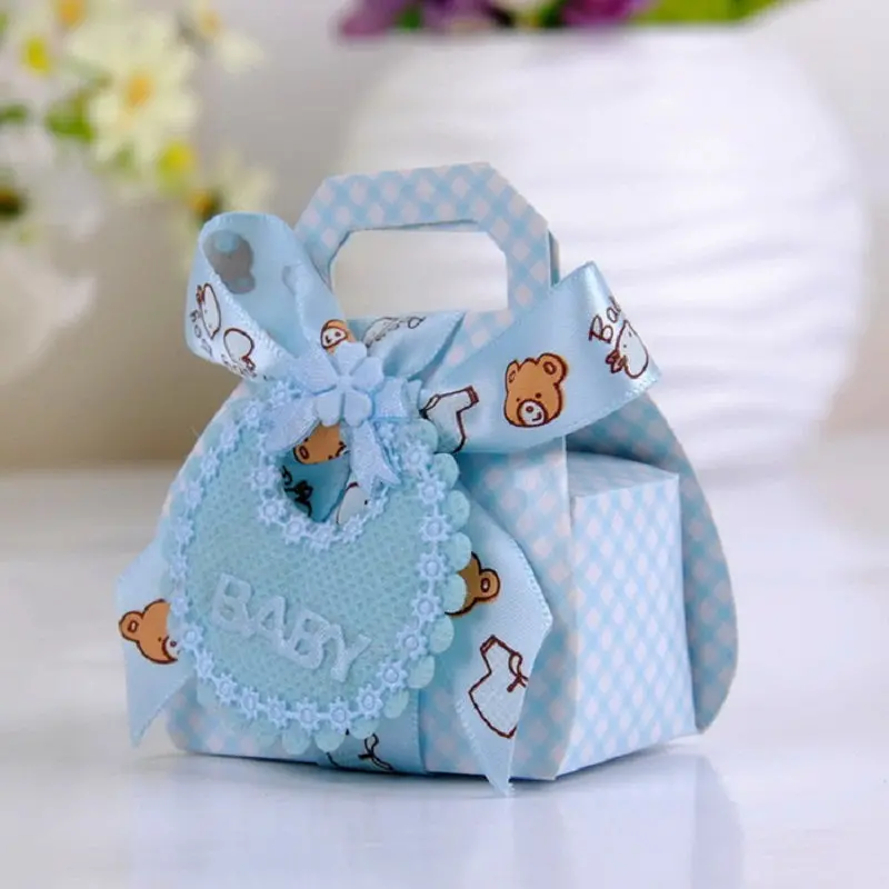Bear Shape Diy Paper Wedding Gift Christening Baby Shower Party Favor Boxes Candy Box With Bib Tags & Ribbons12pcs 1