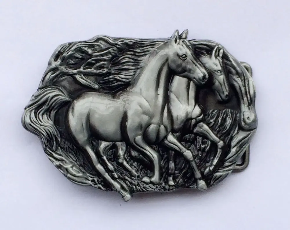 Two Running Horse Cowboy Belt Buckle 1