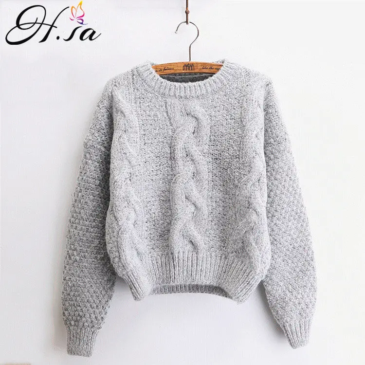 H.Sa Women Sweaters Warm Pullover And Jumpers Crewneck Mohair Pullover Twist Pull Jumpers Autumn 2017 Knitted Sweaters Christmas 1