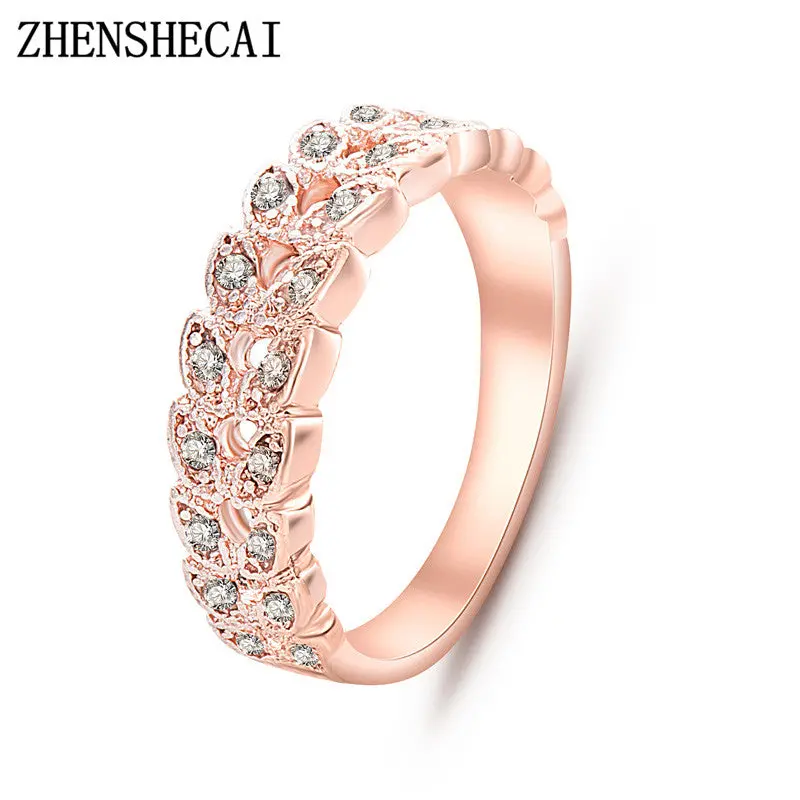 Top Quality Gold Concise Classical Cz Crystal Wedding Ring Rose Gold Color Austrian Crystals Wholesale  Nj92 1