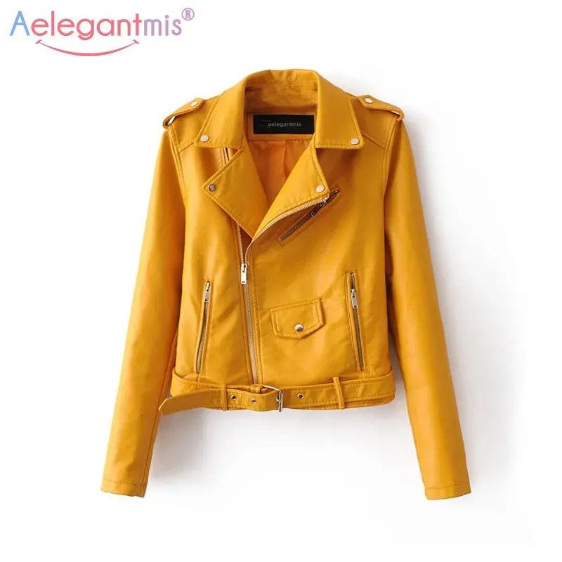 Aelegantmis Autumn New Short Faux Soft Leather Jacket Women Fashion Zipper Motorcycle Pu Leather Jacket Ladies Basic Street Coat 1