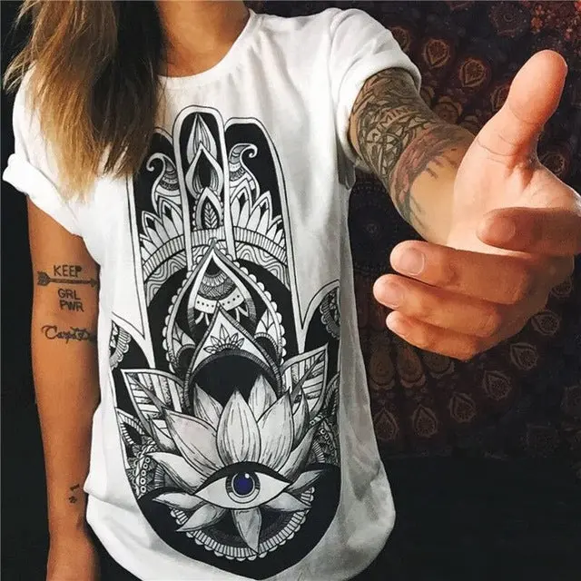 Stylish white unicorn graphic t-shirt for women featuring bold punk rock design, perfect for summer fashion and European-inspired casual wear. - Image 10