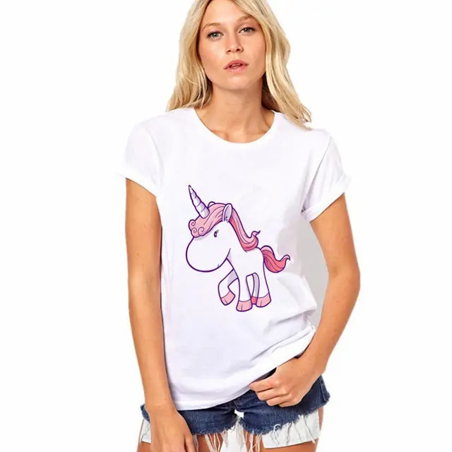 Stylish white unicorn graphic t-shirt for women featuring bold punk rock design, perfect for summer fashion and European-inspired casual wear. - Image 8