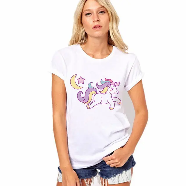Stylish white unicorn graphic t-shirt for women featuring bold punk rock design, perfect for summer fashion and European-inspired casual wear. - Image 6