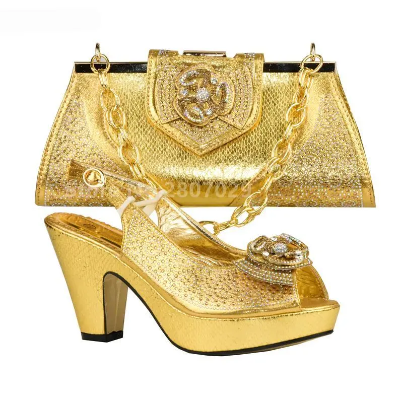 Gold Color Italian Shoes With Matching Bags 1