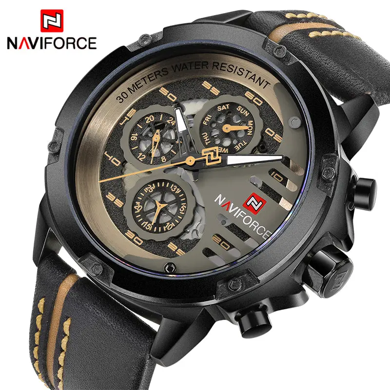 Naviforce Mens Watches Top Brand Luxury Waterproof 24 Hour Date Quartz Watch Man Leather Sport Wrist Watch Men Waterproof Clock 1