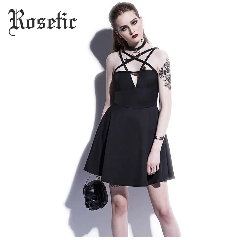Rosetic Gothic Mini Dress Black Pentagram Summer Women Goth Dress Sexy Fashion A-Line Street Preppy Vampire Gothics Mini Dresses 1