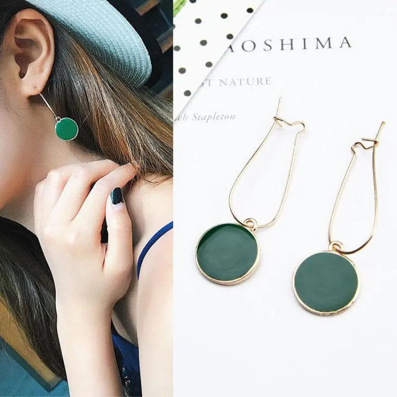 Selling Simple Green Circle Small Fresh Girl Earrings Female Personality Wild Short Earrings Vintage Earrings For Women Brincos 1