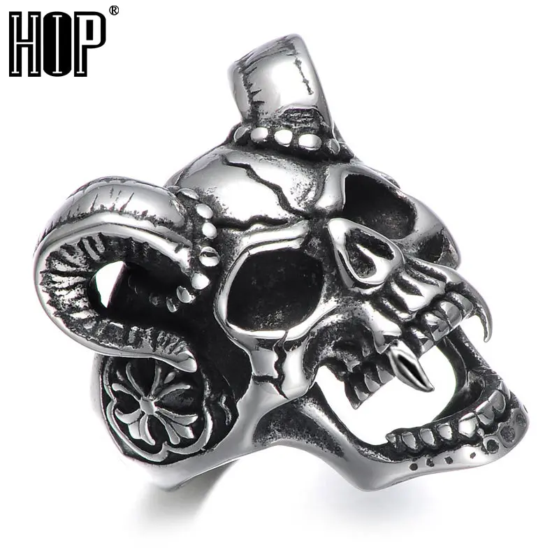 Hip Punk Gothic Casting Evil Damn Vampire Goat Head Bone Ring Titanium Stainless Steel Skull Ring For Men Jewelry 1