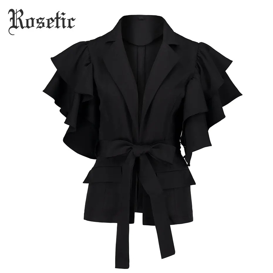 Rosetic Gothic Coat Women Autumn Petal Sleeve Cardigan Outerwear Straight Lace-Up Street Wild Witch Office Fashion Goth Jackets 1