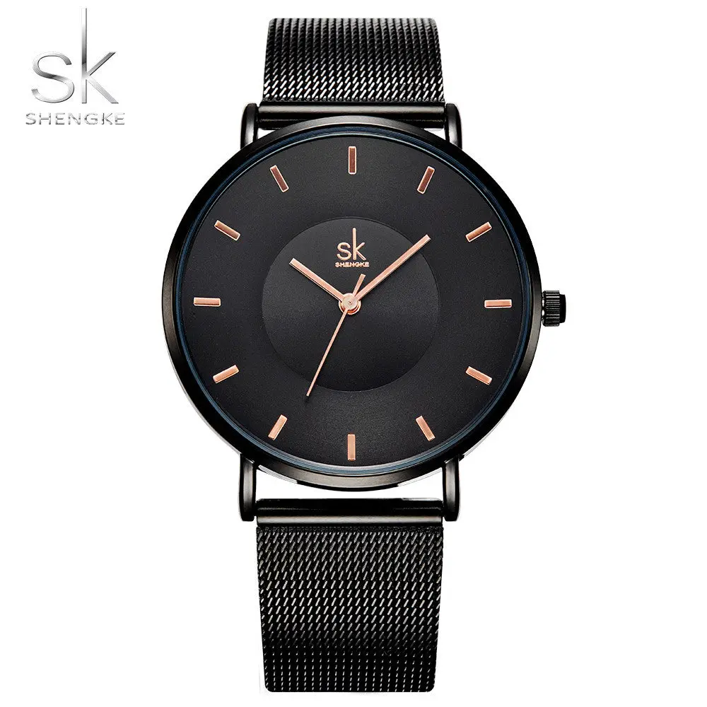 Shengke Fashion Black Women Watches 2017 High Quality Ultra Thin Quartz Watch Woman Elegant Dress Ladies Watch Montre Femme Sk 1