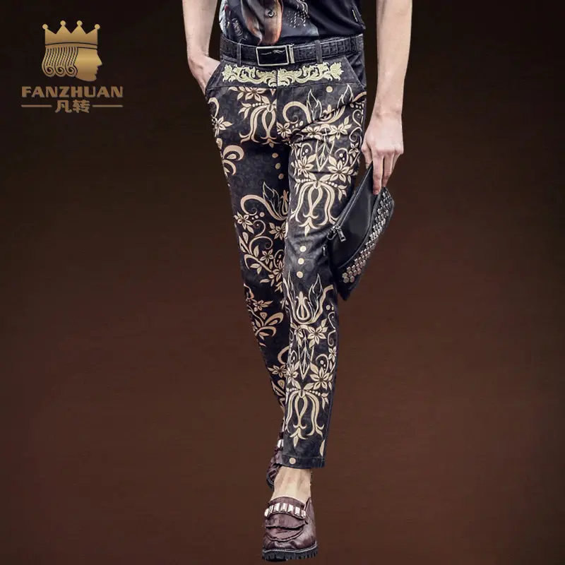 Fanzhuan Featured Brands Clothing Summer  Men Ankle-Length Pants Hawaiian Pattern  Print Pants Men's Pencil Pants Flowers Pants 1