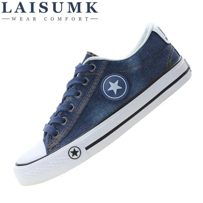 2017 Laisumk Women Casual Shoes Canvas New Denim Trainers Stars Fashion Flats Basket Tenis Feminino Size 35-44 1