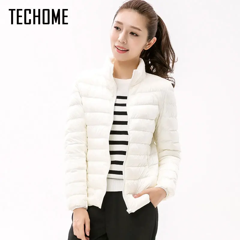 Techome Woman Stand Collar Slim Short Ultra Light Down Jackets Female Wear Coat Parkas Plus Size 3Xl Parkas Mujer Invierno 2017 1