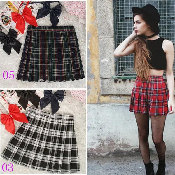 2017 Hot Midi Pleated Women Skirts High Waist Red A-Line Short Skirts Uniforms School Tartan Plaid Skirt Saias 1