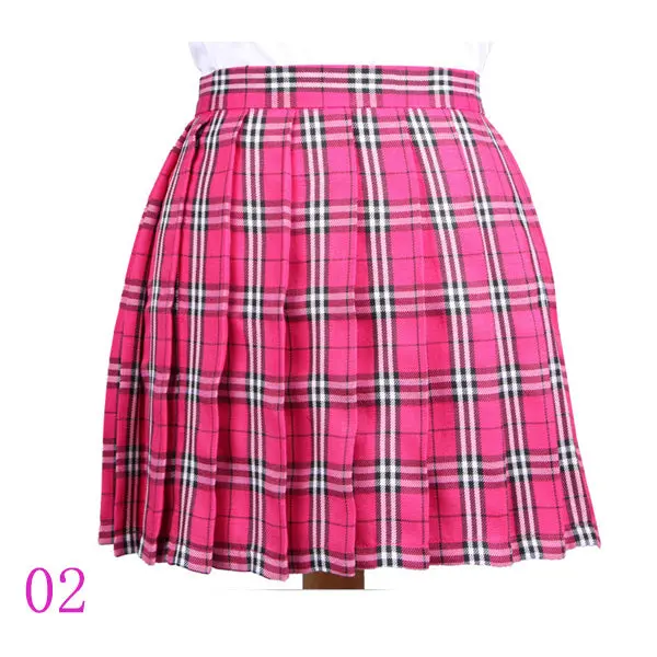 2017 Hot Midi Pleated Women Skirts High Waist Red A-Line Short Skirts Uniforms School Tartan Plaid Skirt Saias 16