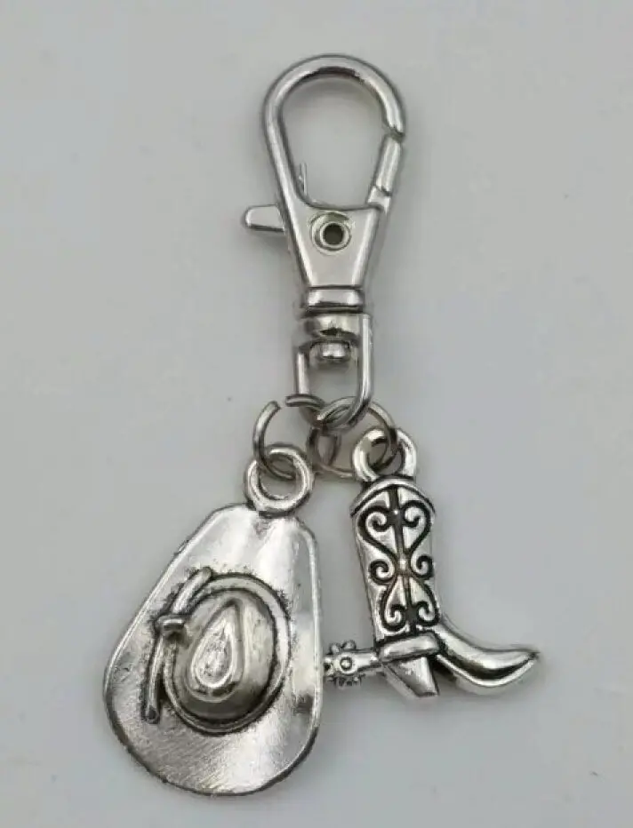 Infinity Cowgirl Boot Cowboy Hat Large Lobster Clasp -Fashion Jewelry Tibetan Silver Charm Keychain Gifts Fit Key Chain Z83 1
