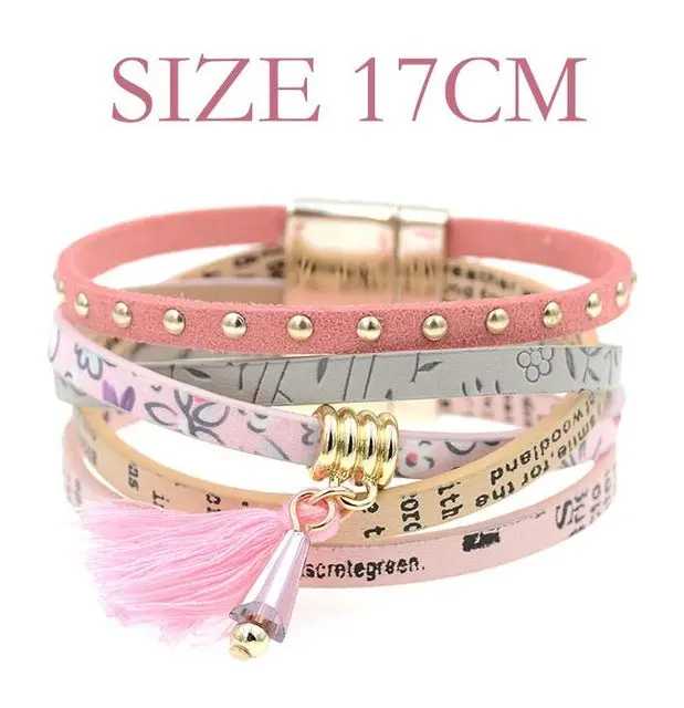 Pink Leather Bracelet Women Charm Bracelets 2016 Boho Style Bohemian Bracelets&Bangles Gift Bracelets For Women Manchette 5